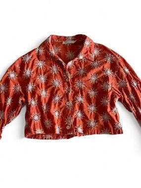 Color Block orange & white embroidered cropped button up - western boho top